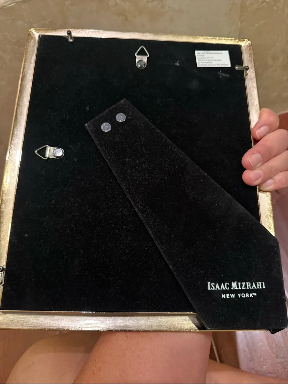 Isaac Mizrahi New York Gold Textured Metal 8x10 Photo Frame Easel Back Hanging